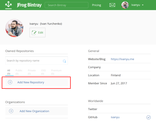 Bintray - Create New Repository